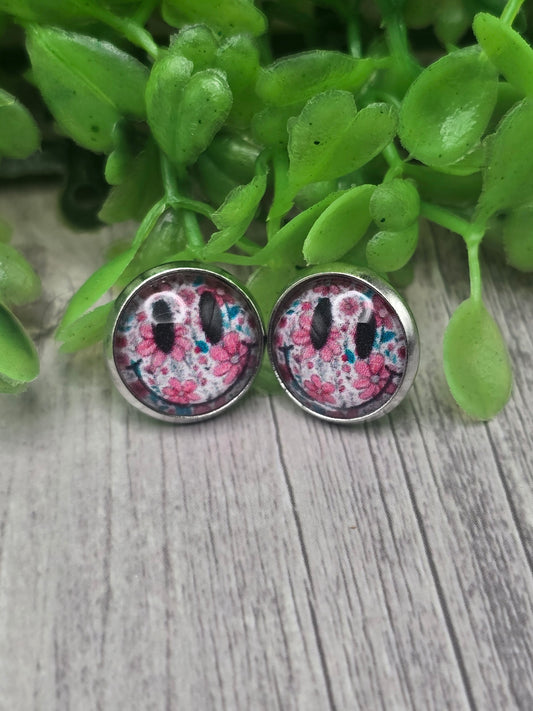 Floral Smiley Face Stud Earrings