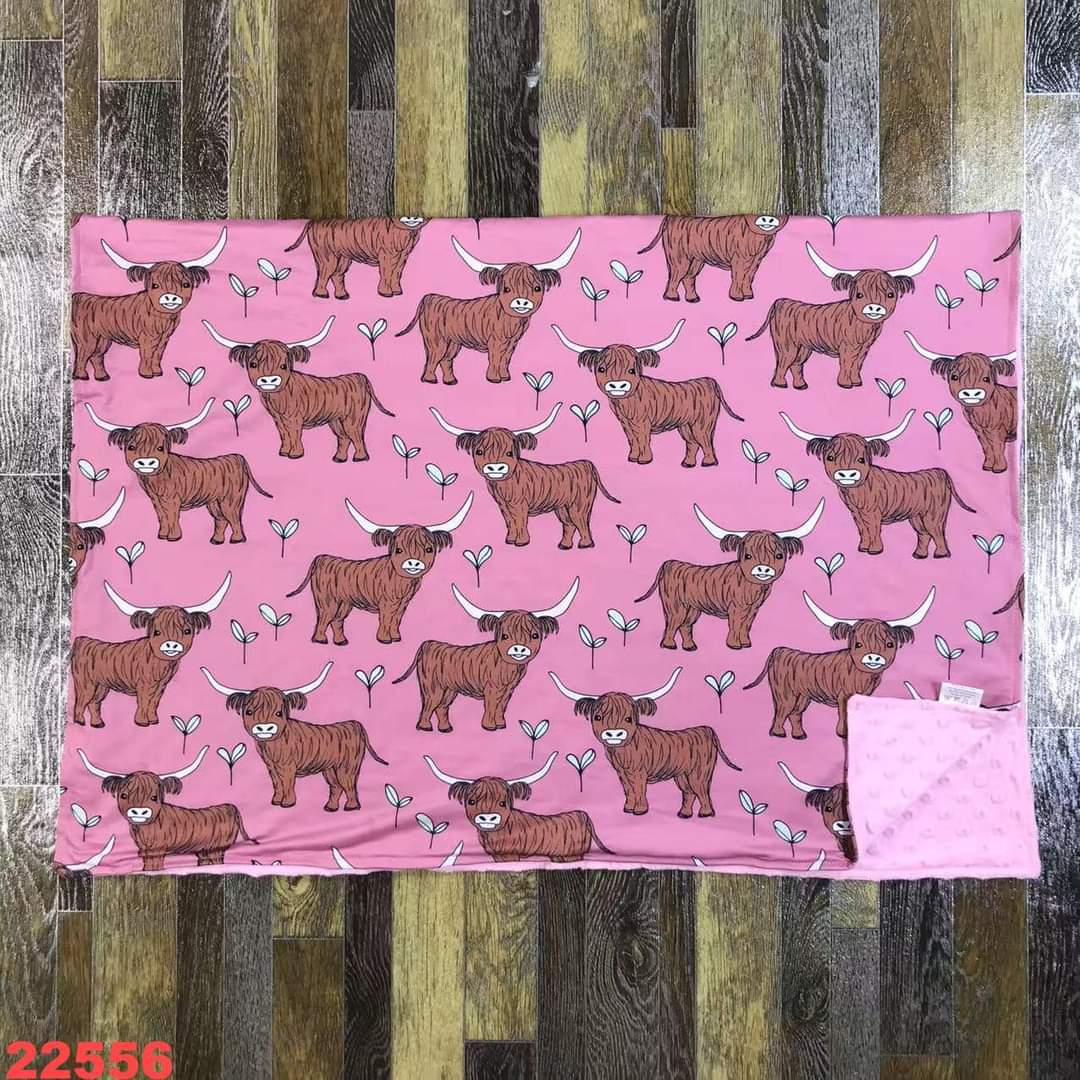 Highland Cows on Pink Youth Minky Blanket ☆ 40x30 inches ☆ PREORDER