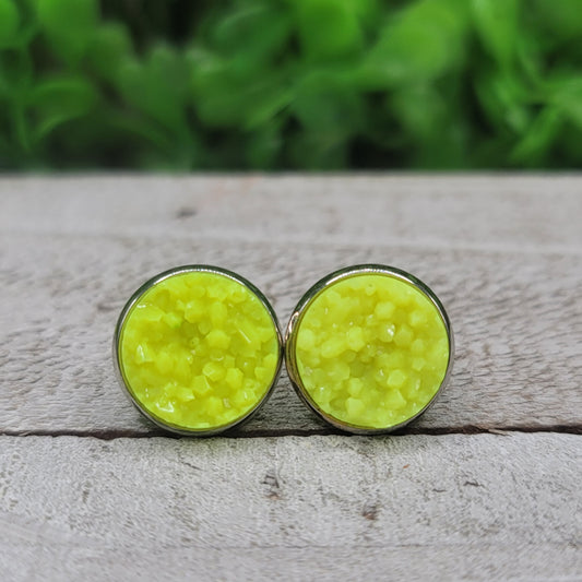 Yellow Neon Druzy Stud Earrings