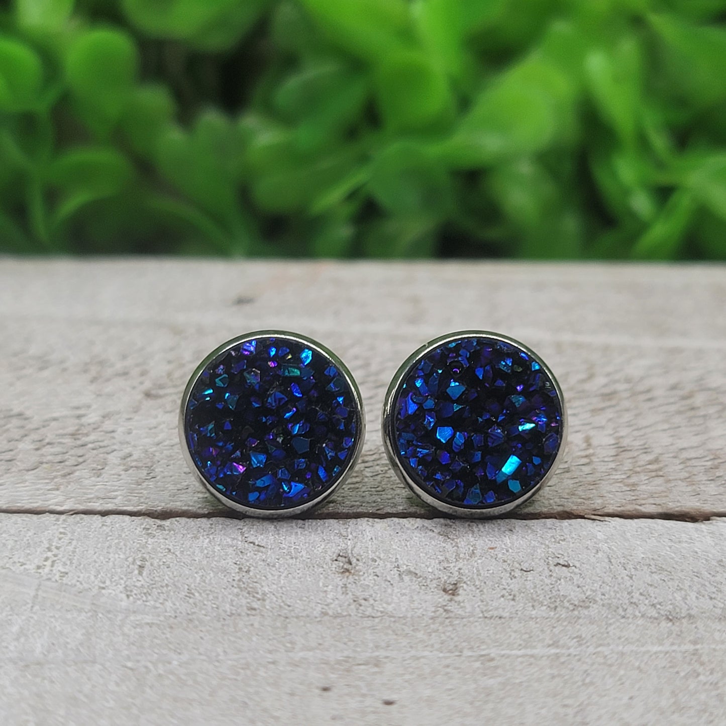 Navy Blue Glitz Druzy Stud Earrings