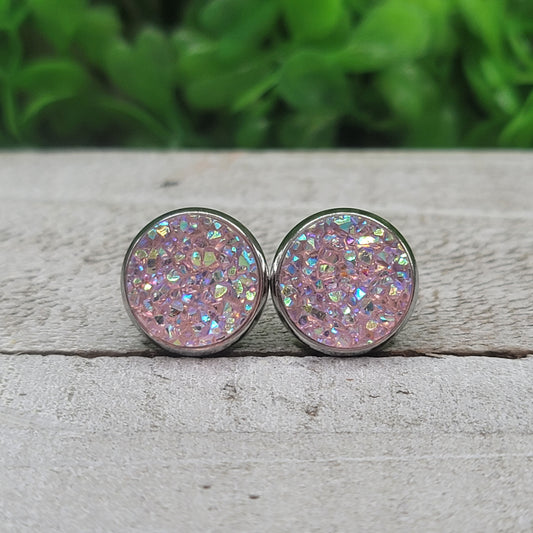 Iridescent Blush Pink Glitz Druzy Stud Earrings