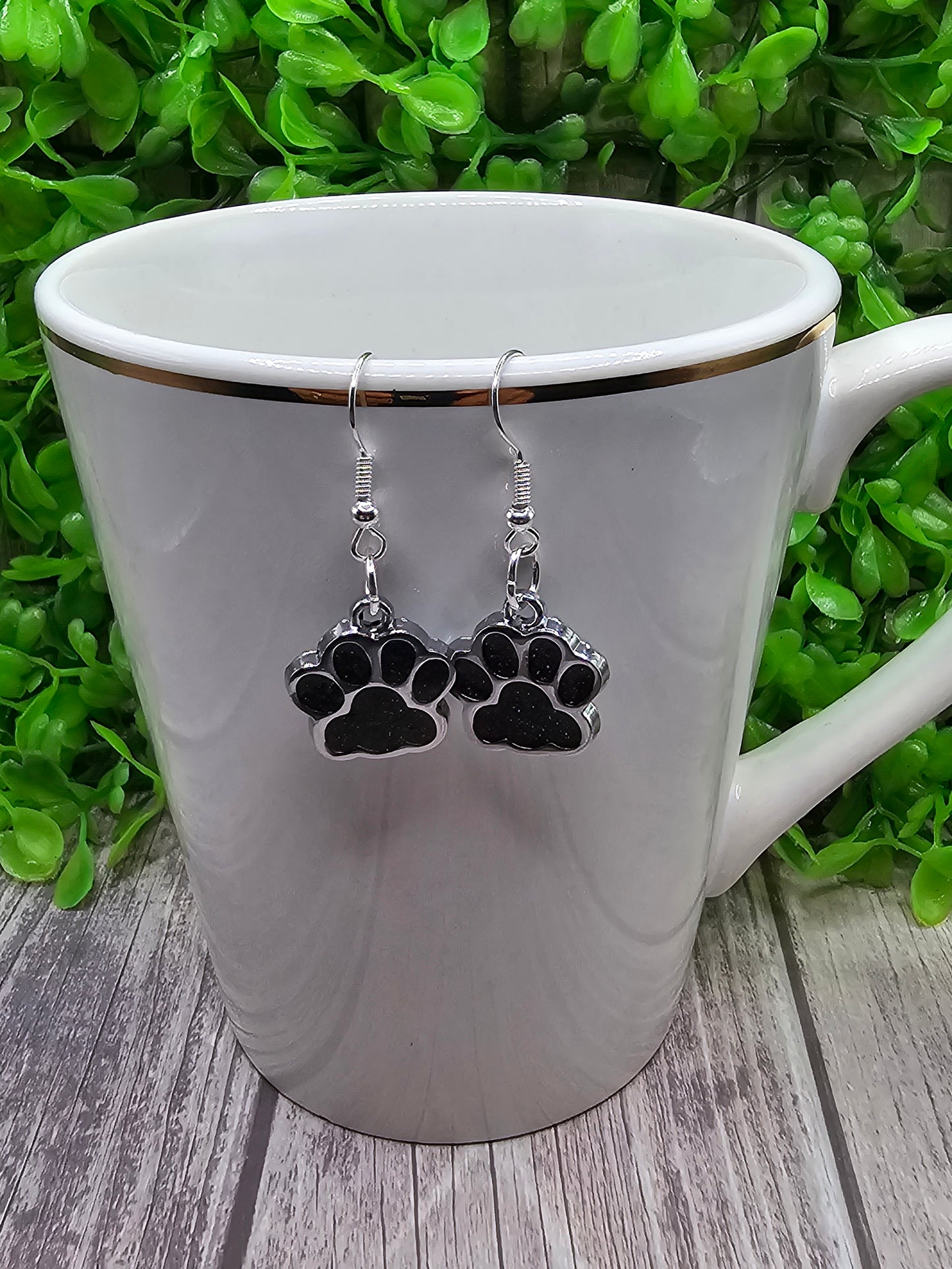 Black Glitter Paw Prints || Dangle Earrings