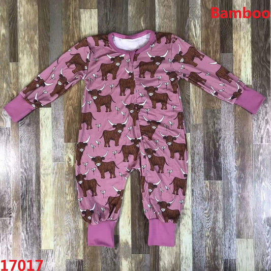 Highland Cows on Pink 'Bamboo Fiber' Youth Footless Sleeper ♡ Ships in Approx 3-4 weeks {Custom Made}