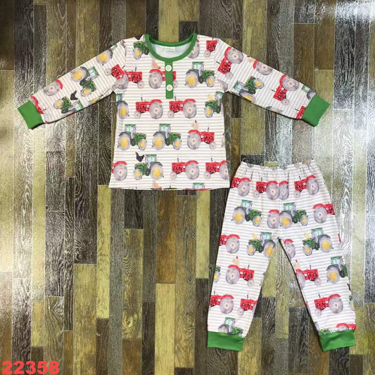 Red & Green Tractors Youth Pajama Set ☆ PREORDER