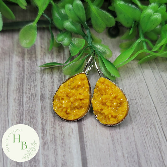 Goldenrod Druzy Teardrop French Lever Earrings