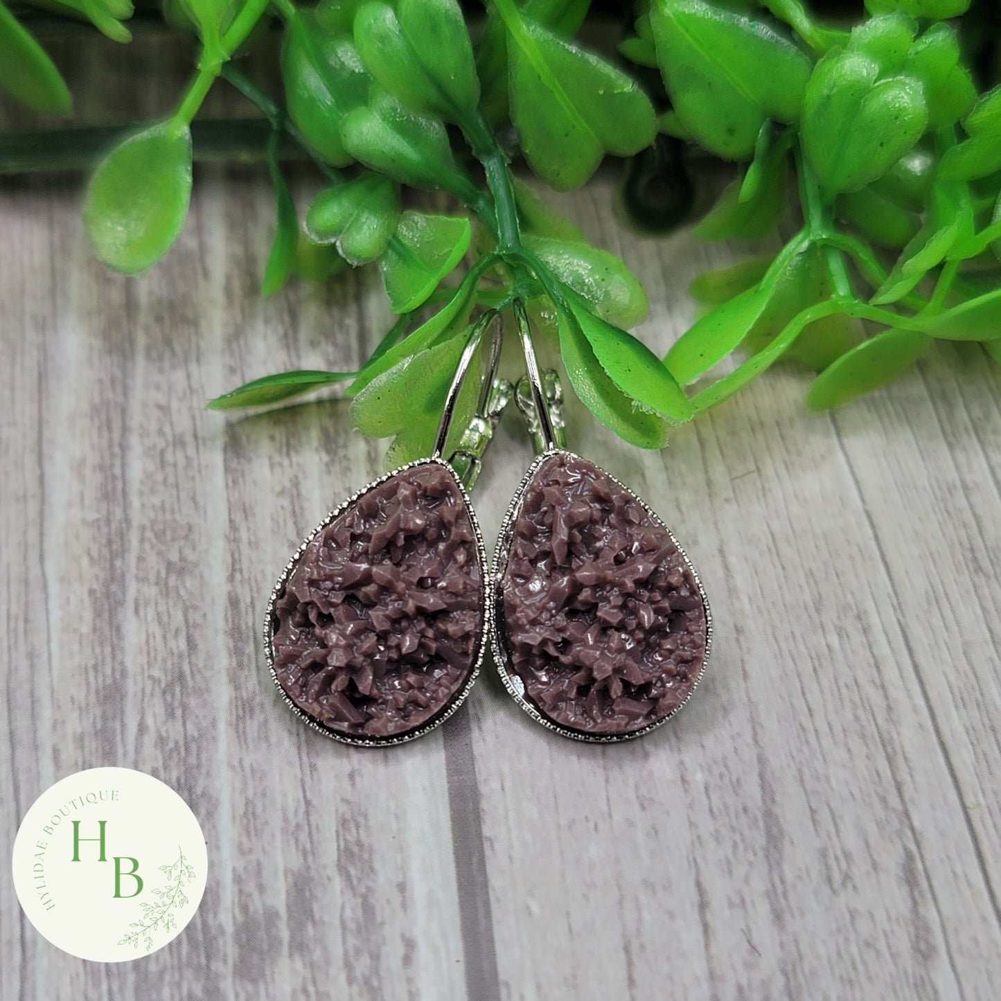 Cafe Latte Druzy Teardrop French Lever Earrings