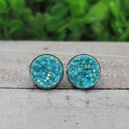 Teal Glitz Druzy Stud Earrings