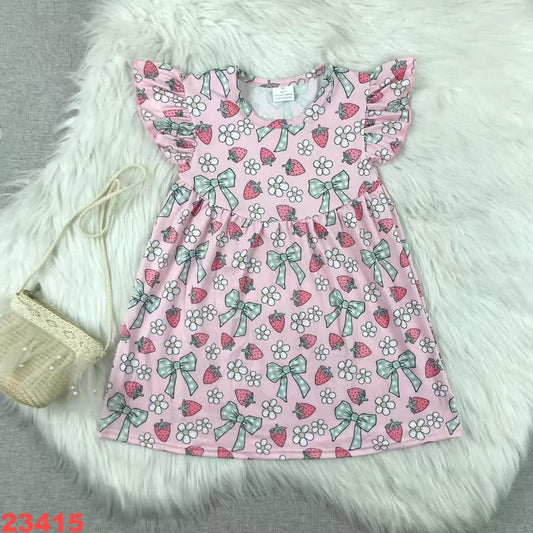 Strawberries Bows & Flowers Youth Pearl Dress ☆ PREORDER