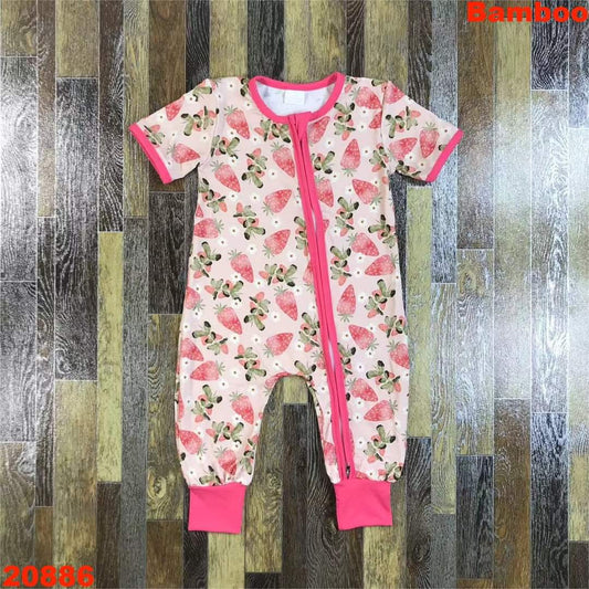 Strawberries Zip Up Romper ♡ Ships in Approx 3-4 weeks *Bamboo Fiber*{Custom Made}