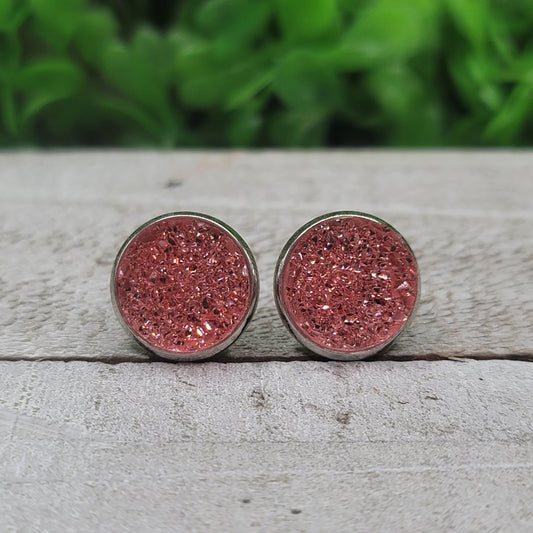 Pink Krystal Druzy Stud Earrings