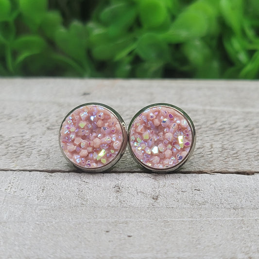 Blush Pink Glitz Druzy Stud Earrings