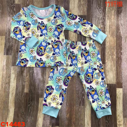 Groovy Floral Bluey Youth Pajama Set ♡ Ships in Approx 3-4 weeks {Custom Made}