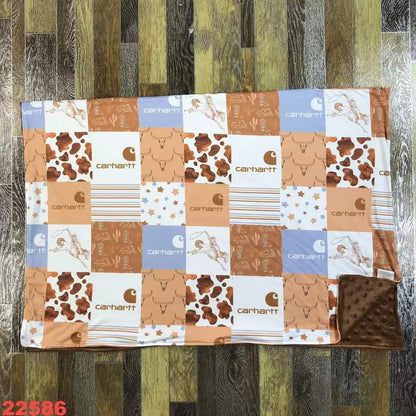 Country Western Squares Youth Minky Blanket ☆ 40x30 inches ☆ PREORDER