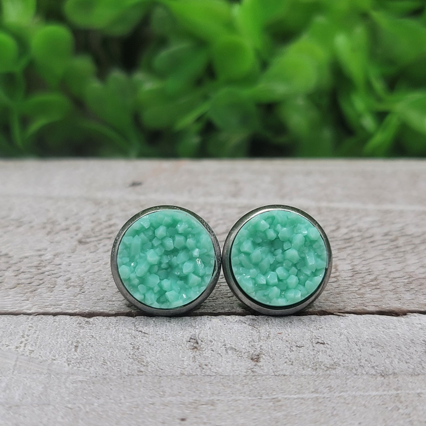 Teal Druzy Stud Earrings