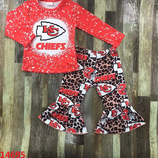 KC Chiefs Leopard Youth Bell Pant Set ☆ PREORDER