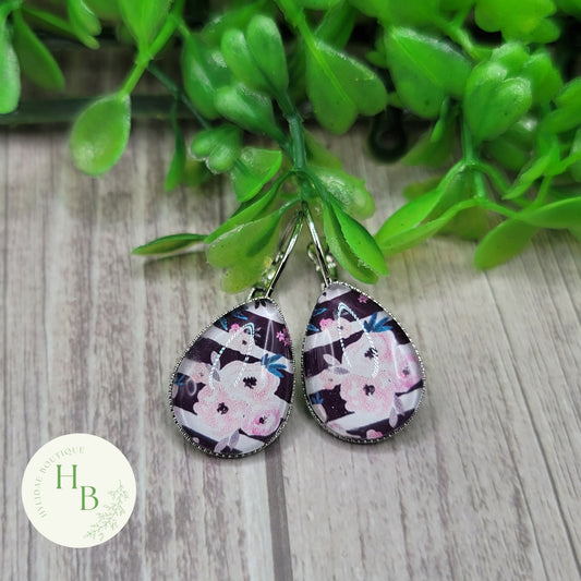 Floral and Stripes Teardrop French Lever Earrings