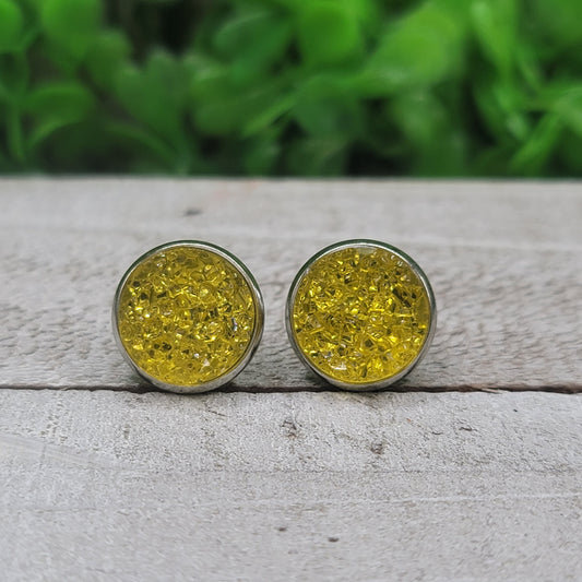 Yellow Krystal Druzy Stud Earrings