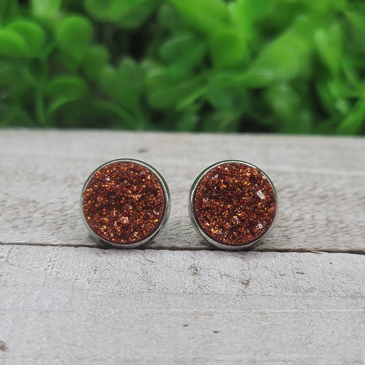 Orange Shimmer Druzy Stud Earrings