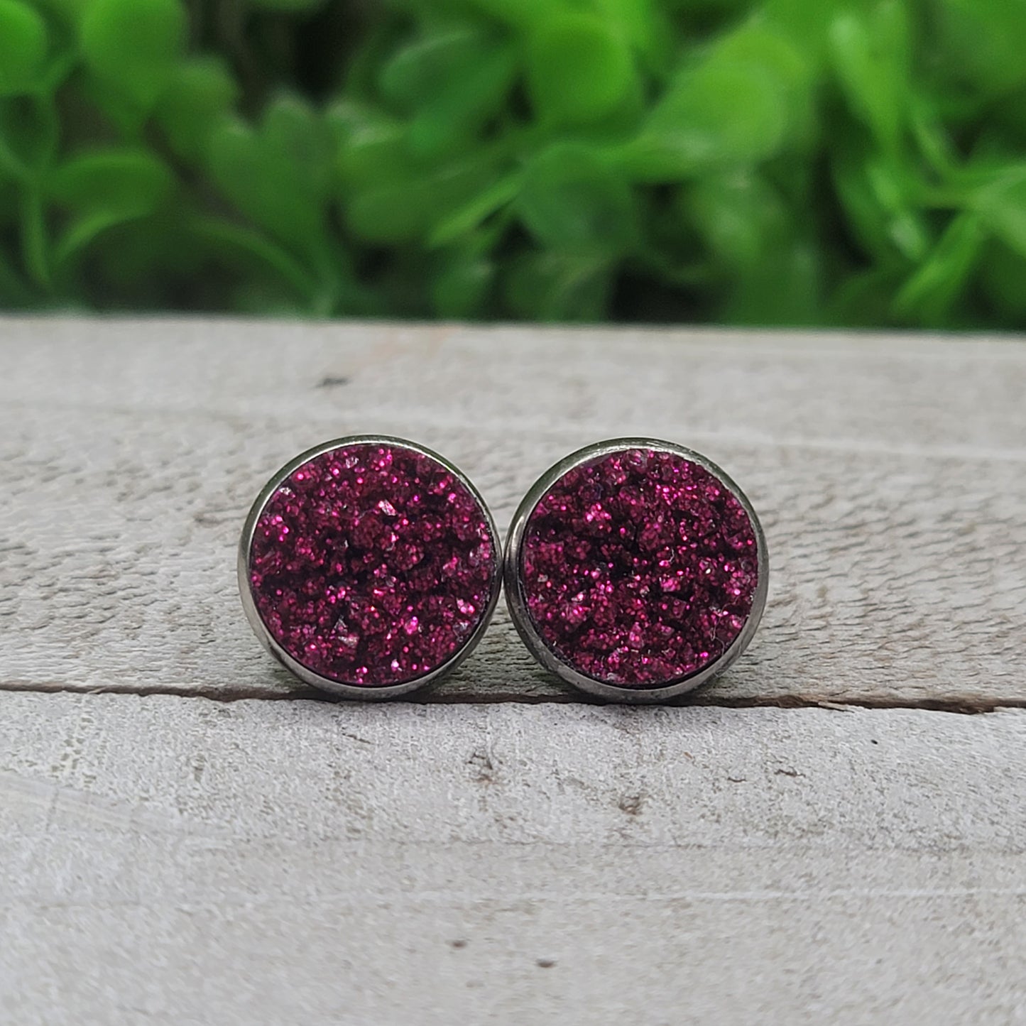 Cranberry Shimmer Druzy Stud Earrings