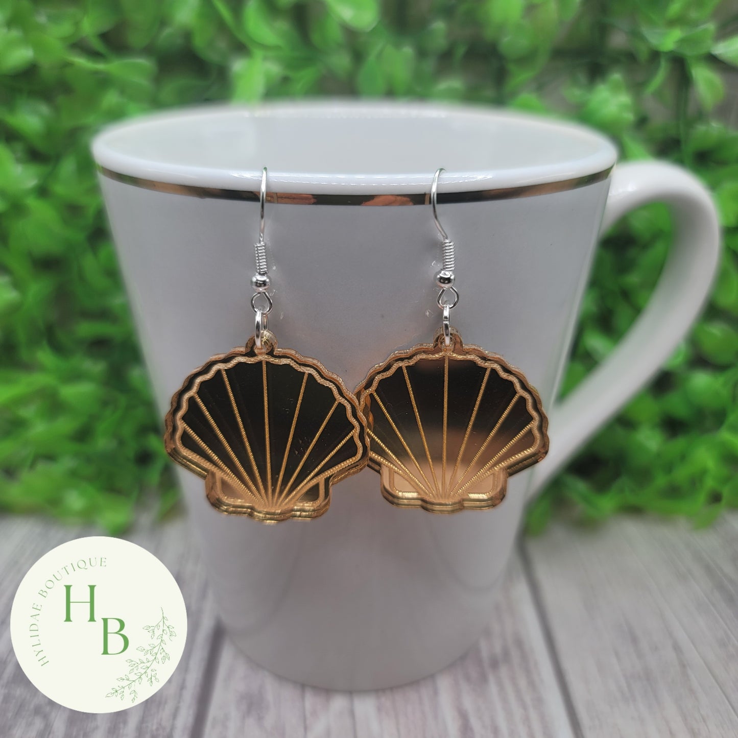 Gold Mirrored Sea Shell Dangle Earrings