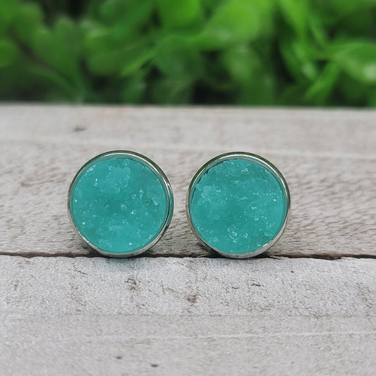 Light Teal Frost Druzy Stud Earrings