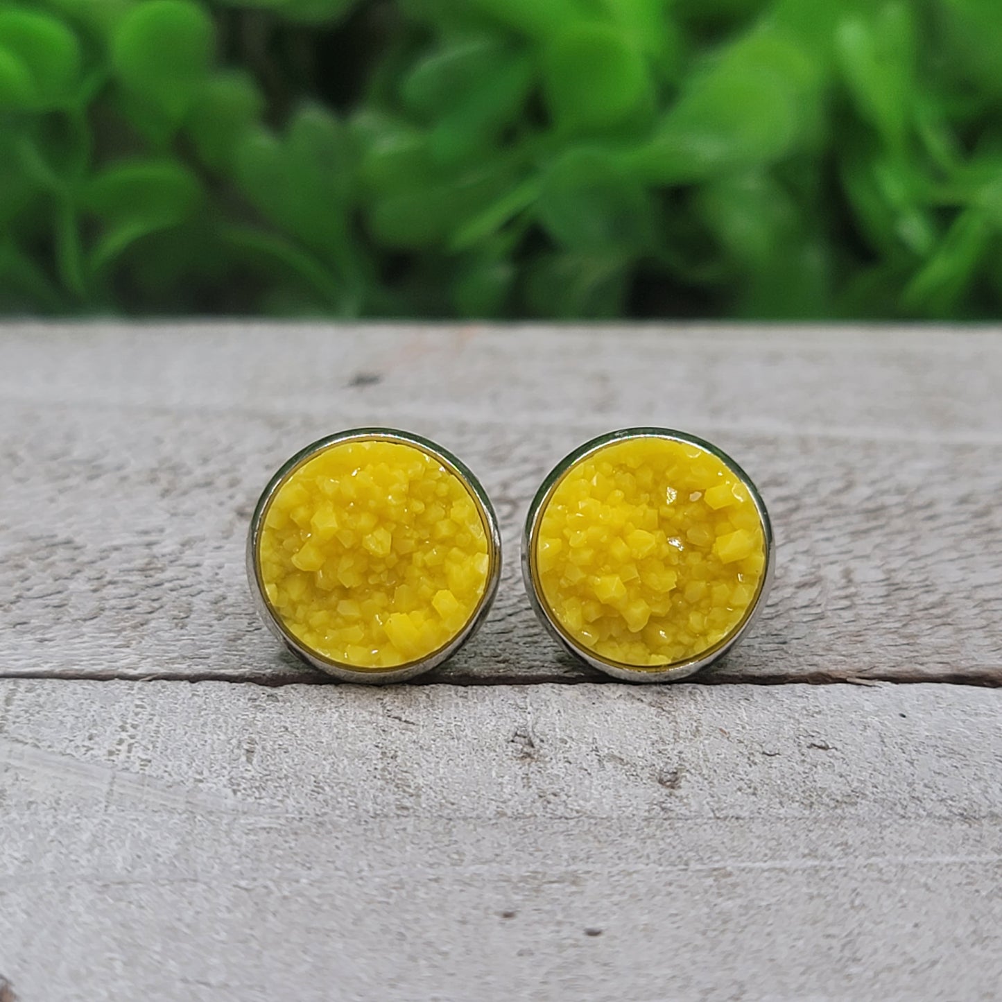 Yellow Druzy Stud Earrings