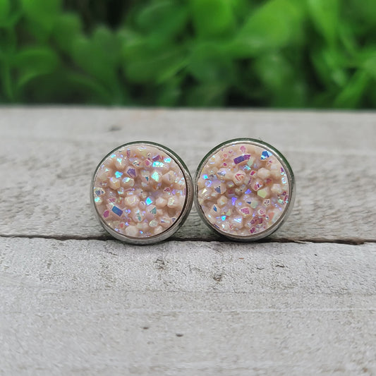 Light Pink Glitz Druzy Stud Earrings