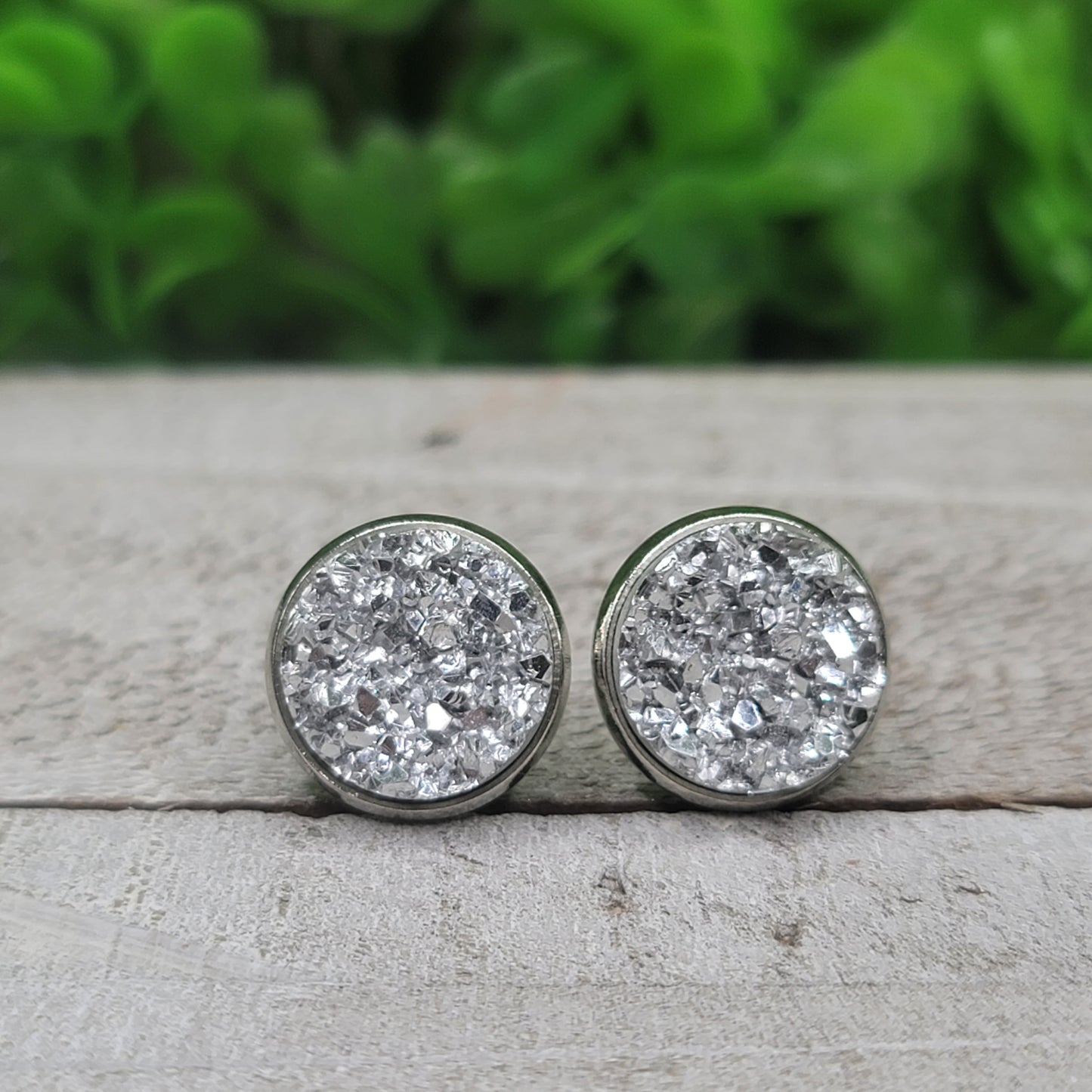 Silver Druzy Stud Earrings