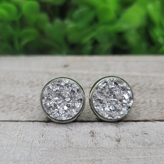 Silver Druzy Stud Earrings