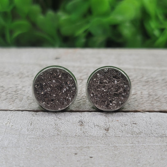 Iridescent Charcoal Druzy Stud Earrings