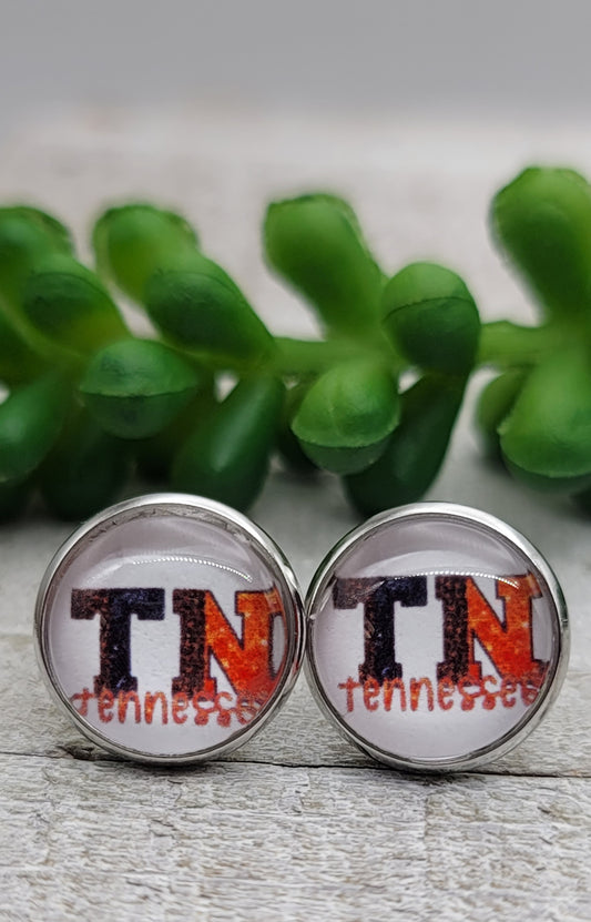 TN Tennesse || 12mm Glass Stud Earrings || Hypoallergenic