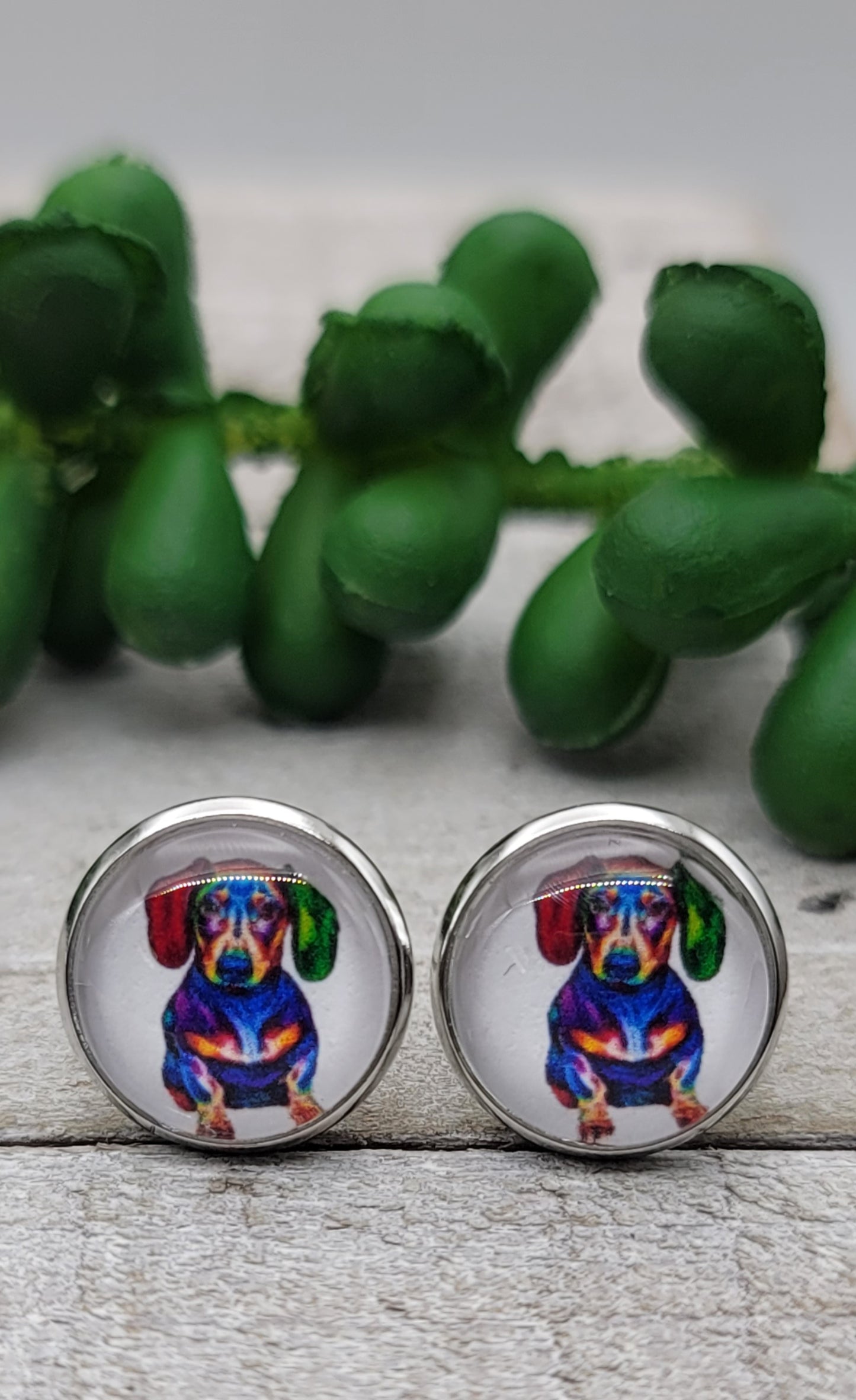 Watercolor Dachshund || 12mm Glass Stud Earrings || Hypoallergenic