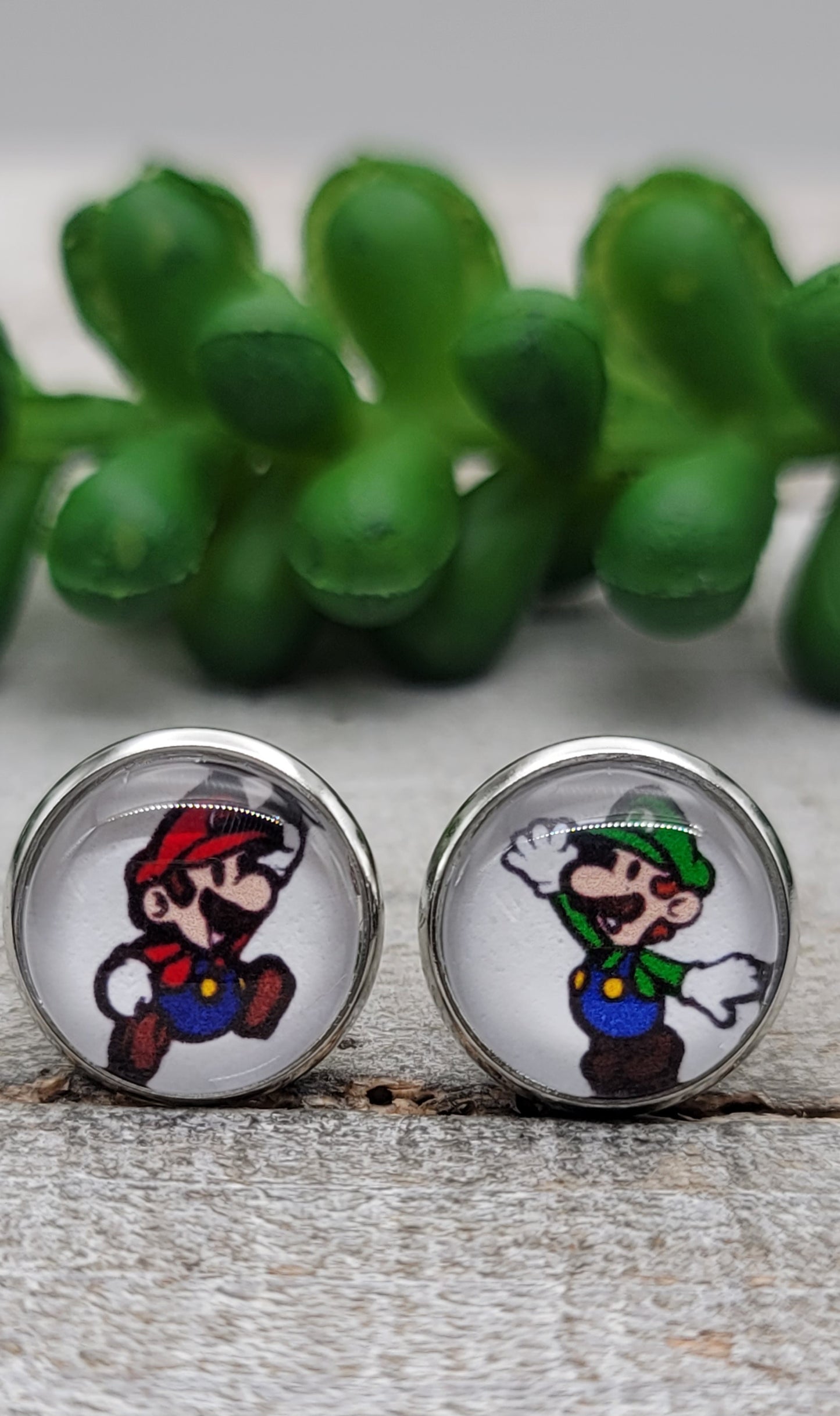 Mario Bros || 12mm Glass Stud Earrings || Hypoallergenic