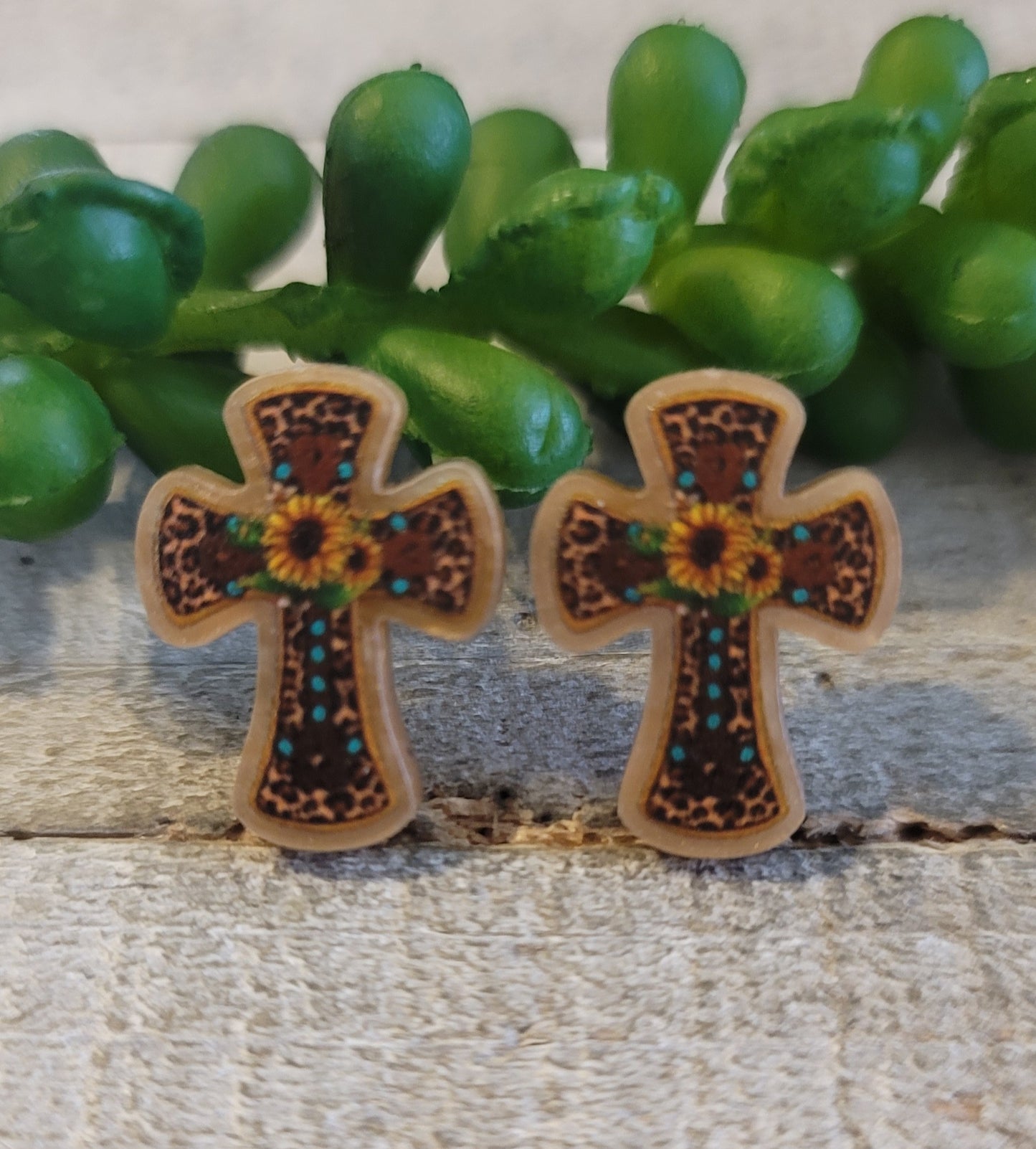 Sunflower Cross || 14mm Stud Earrings || Hypoallergenic