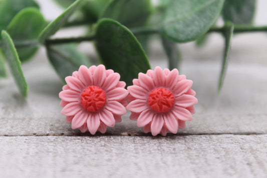 Pink Daisy Stud Earrings