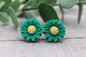 Green Daisy Stud Earrings