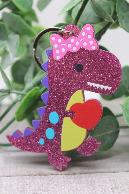 Pink Dino & Heart Keychain *SALE*