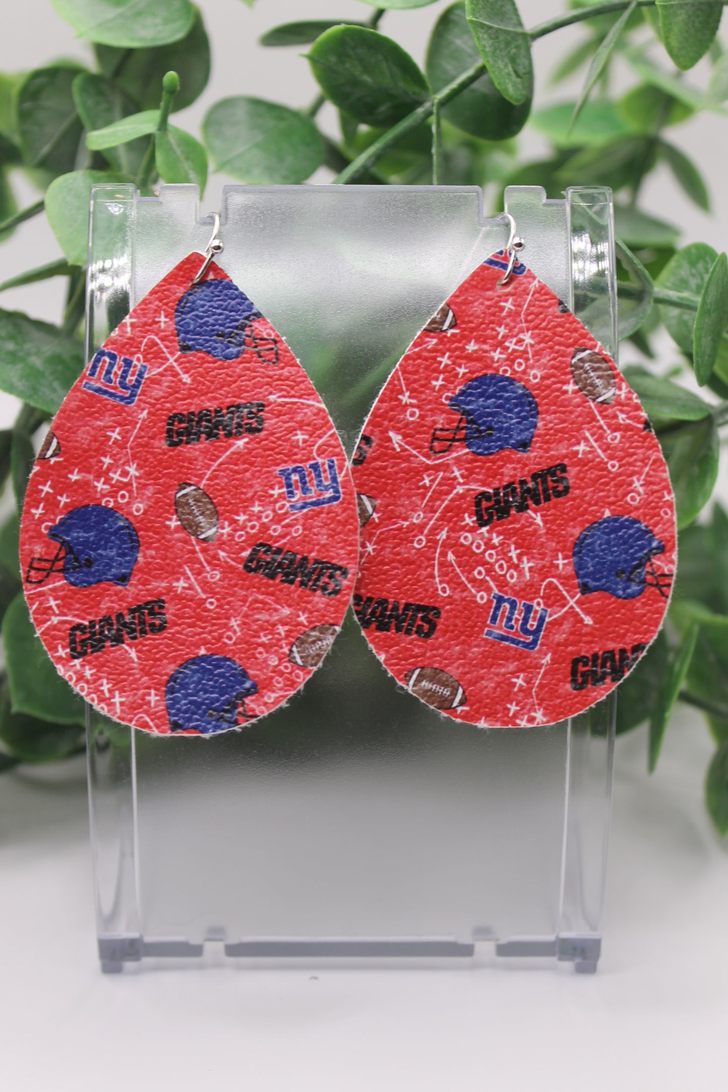 Giants Football || Teardrop Faux Leather Earrings || Hypoallergenic