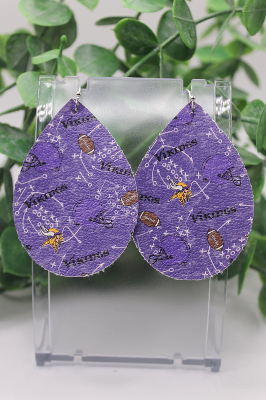 Vikings Football || Teardrop Faux Leather Earrings || Hypoallergenic