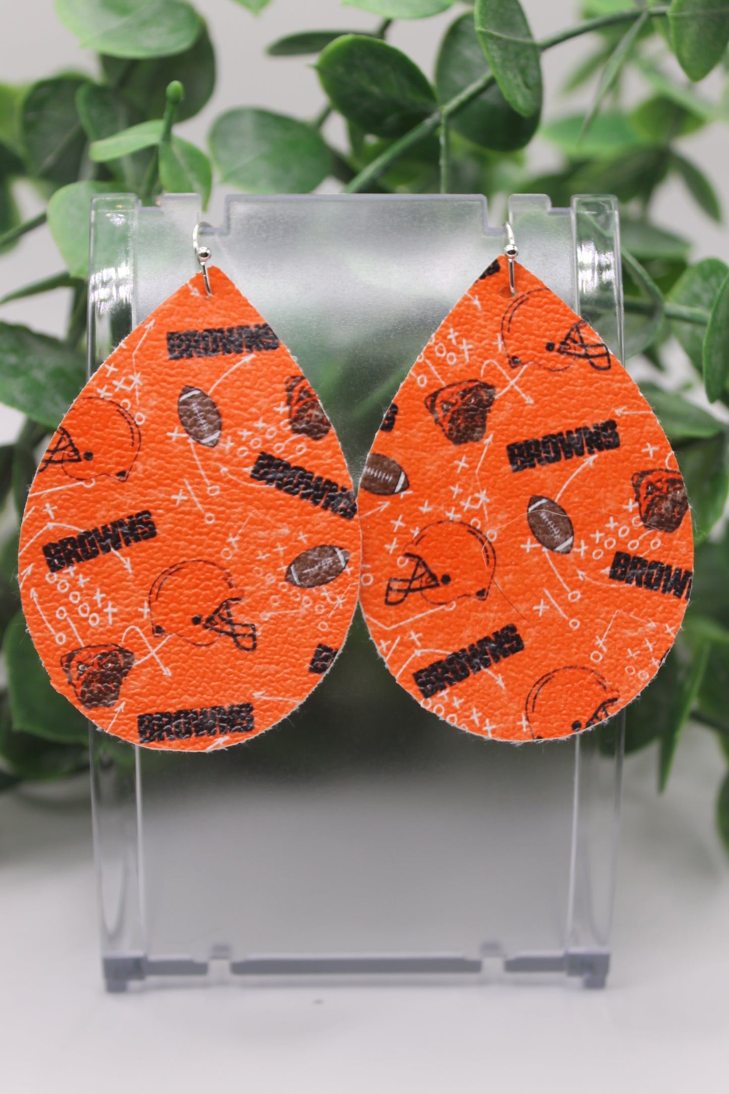 Browns Football || Teardrop Faux Leather Earrings || Hypoallergenic