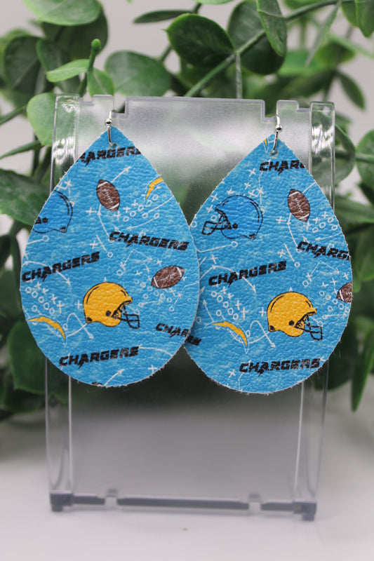 Chargers Football || Teardrop Faux Leather Earrings || Hypoallergenic