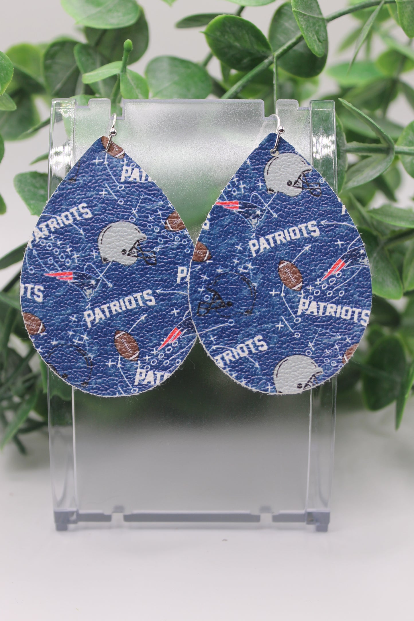 Patriots Football || Teardrop Faux Leather Earrings || Hypoallergenic