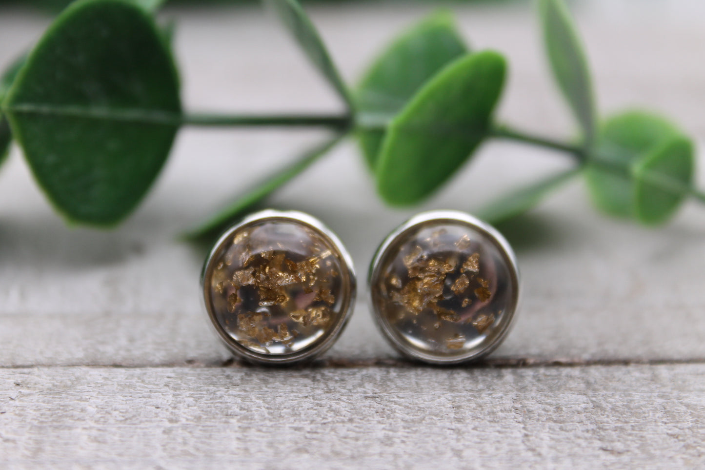 Gold Flake | 12mm Druzy Stud Earrings | Hypoallergenic