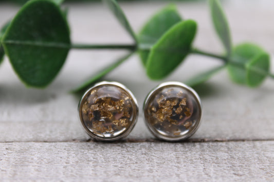 Gold Flake | 12mm Druzy Stud Earrings | Hypoallergenic