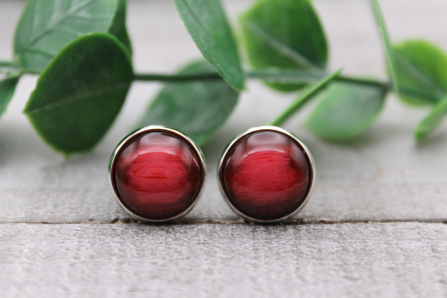 Red Marble | 12mm Druzy Stud Earrings | Hypoallergenic