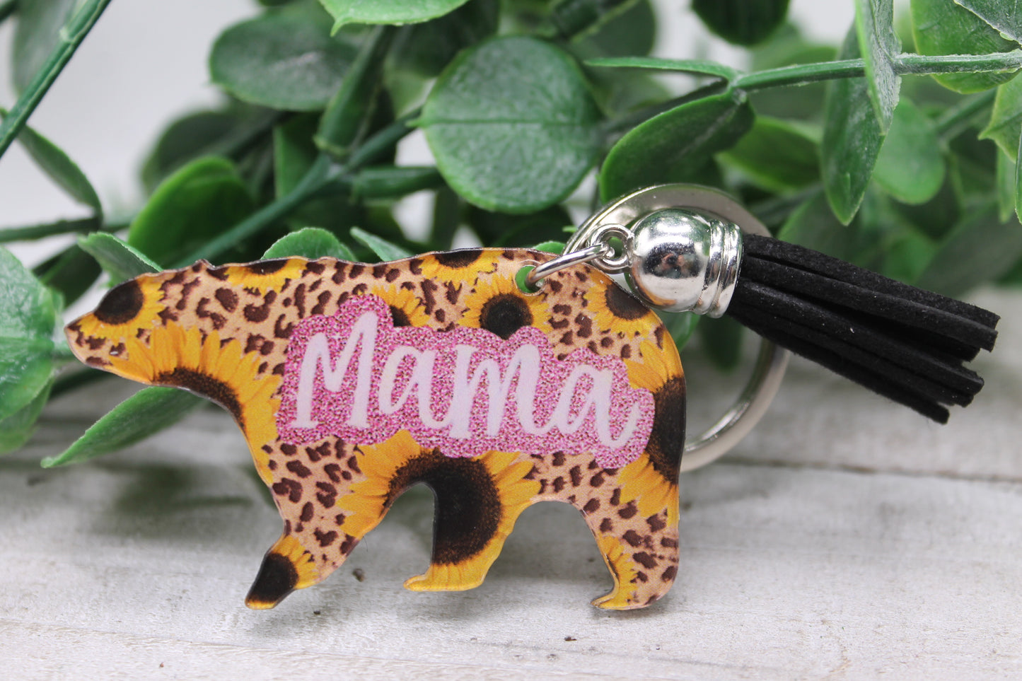 Mama Bear Sunflowers & Leopard Tassel Keychain *SALE*