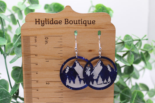 Beautiful Blue & White Mountains || Acrylic Dangle Earrings || Hypoallergenic