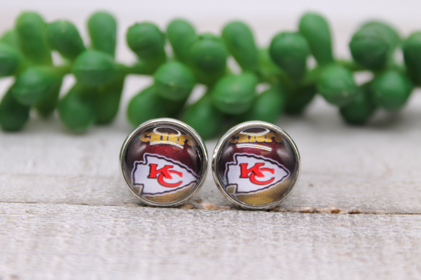 KC Chiefs Football - Ombre || 12mm Glass Stud Earrings || Hypoallergenic