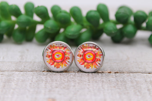 KC Chiefs Football - Feathers || 12mm Glass Stud Earrings || Hypoallergenic