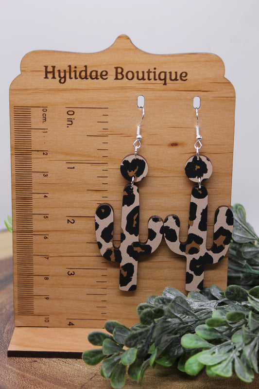 Leopard Cactus || Acrylic Dangle Earrings || Hypoallergenic *SALE*